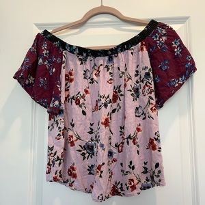 Blue Rain Purple Floral Off the Shoulder Top, Size Small